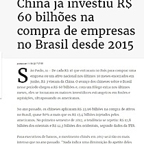 China j investiu R$ 60 bilhes na compra de empresas no Brasil desde 2015